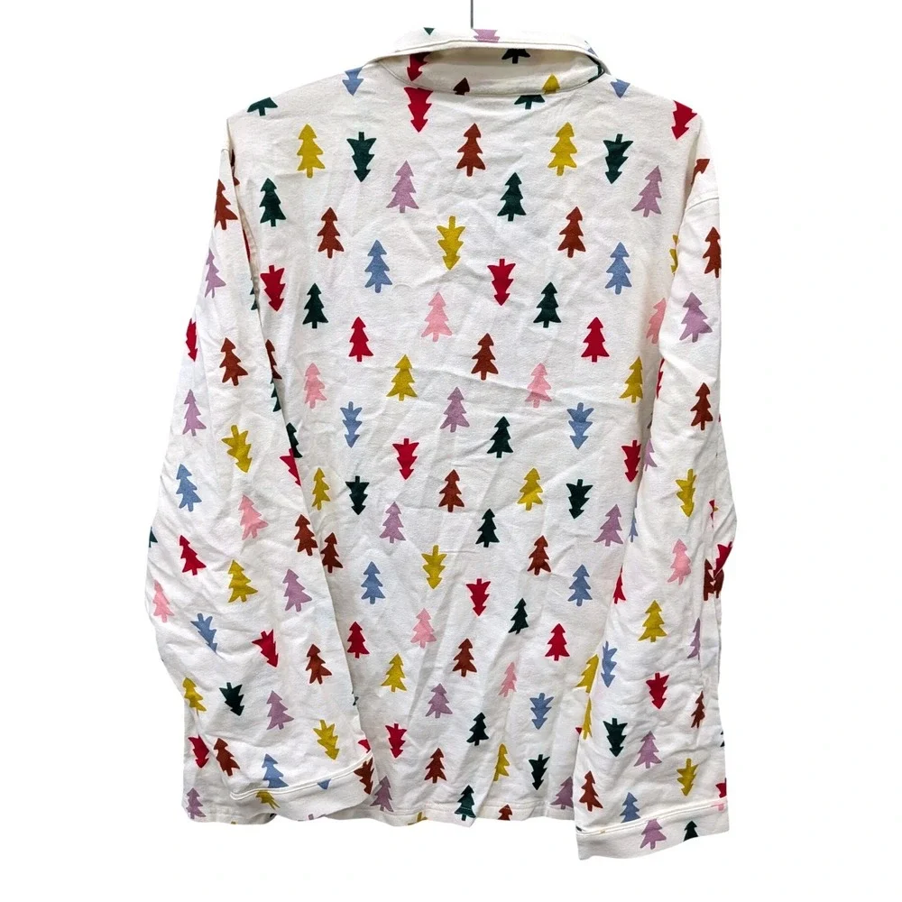 Hanna Andersson Holiday Flannel Pajama Top Festive Forest Ecru Christmas Tree- L